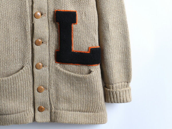30~40's DURABLE KNITTED OUTERWEAR ショールカラー レタード カーディガン (XS~S程)