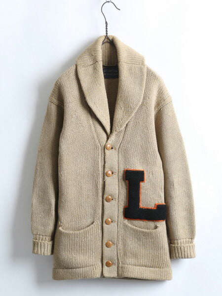 30~40's DURABLE KNITTED OUTERWEAR ショールカラー レタード カーディガン (XS~S程)