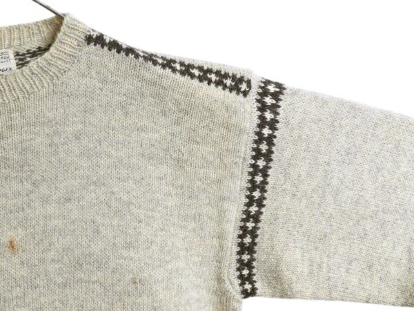 60s 70s ノルウェー製 ★ HUSFLIDEN ノルディック ハンドニット セーター メンズ L 程/ 古着 ヴィンテージ 手編み ウール 総柄 バーズアイ