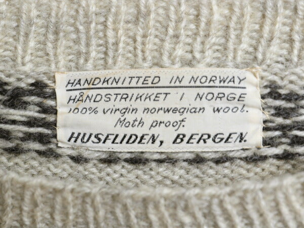60s 70s ノルウェー製 ★ HUSFLIDEN ノルディック ハンドニット セーター メンズ L 程/ 古着 ヴィンテージ 手編み ウール 総柄 バーズアイ