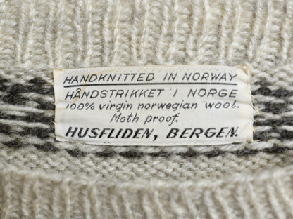 60s 70s ノルウェー製 ★ HUSFLIDEN ノルディック ハンドニット セーター メンズ L 程/ 古着 ヴィンテージ 手編み ウール 総柄 バーズアイ