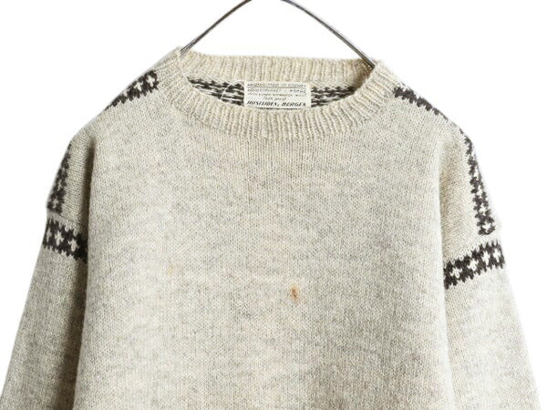 60s 70s ノルウェー製 ★ HUSFLIDEN ノルディック ハンドニット セーター メンズ L 程/ 古着 ヴィンテージ 手編み ウール 総柄 バーズアイ