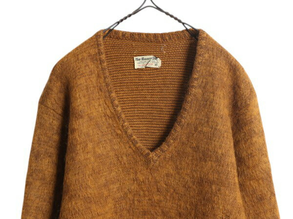 60s USA製 ★ LORD JEFF モヘア セーター メンズ M / 古着 ヴィンテージ Vネック プルオーバー モヘヤ ウール 毛足 シャギー 無地 ブラウン