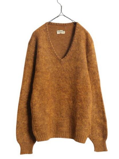 60s USA製 ★ LORD JEFF モヘア セーター メンズ M / 古着 ヴィンテージ Vネック プルオーバー モヘヤ ウール 毛足 シャギー 無地 ブラウン