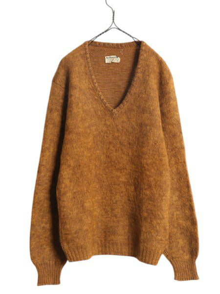 60s USA製 ★ LORD JEFF モヘア セーター メンズ M / 古着 ヴィンテージ Vネック プルオーバー モヘヤ ウール 毛足 シャギー 無地 ブラウン
