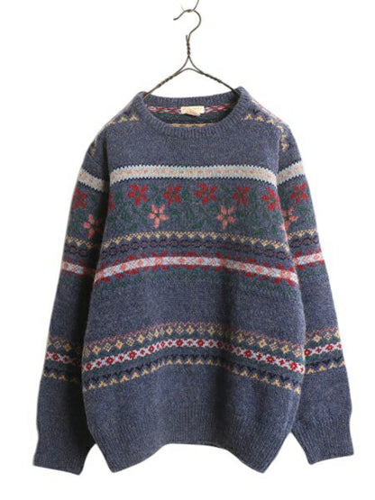 70s 80s ★ ブルックスブラザーズ ウール ニット セーター メンズ レディース M / 古着 ヴィンテージ フェアアイル ノルディック 総柄 花柄