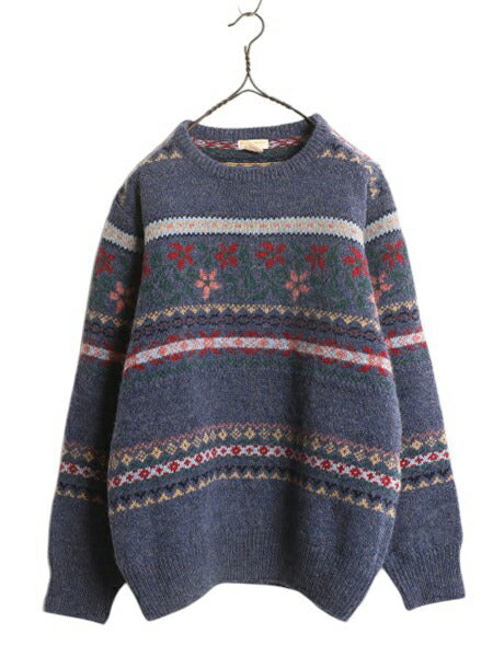 70s 80s ★ ブルックスブラザーズ ウール ニット セーター メンズ レディース M / 古着 ヴィンテージ フェアアイル ノルディック 総柄 花柄