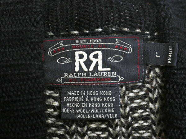 90s ★ 初期タグ RRL ラルフローレン タートルネック ウール ニット セーター メンズ L / 古着 オールド 三ツ星 ポロ リブ編み モノトーン