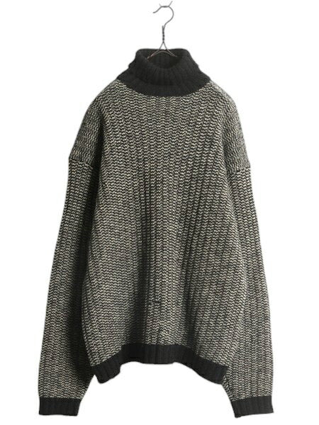 90s ★ 初期タグ RRL ラルフローレン タートルネック ウール ニット セーター メンズ L / 古着 オールド 三ツ星 ポロ リブ編み モノトーン