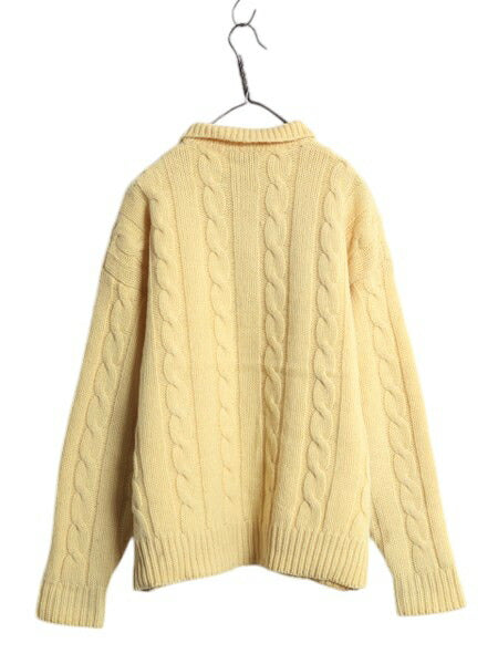 70s 80s ★ Abercrombie&Fitch ウール ニット セーター メンズ XL 古着 ヴィンテージ 黒タグ ケーブル 襟付き ポロシャツ フィッシャーマン