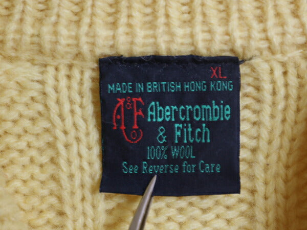 70s 80s ★ Abercrombie&Fitch ウール ニット セーター メンズ XL 古着 ヴィンテージ 黒タグ ケーブル 襟付き ポロシャツ フィッシャーマン