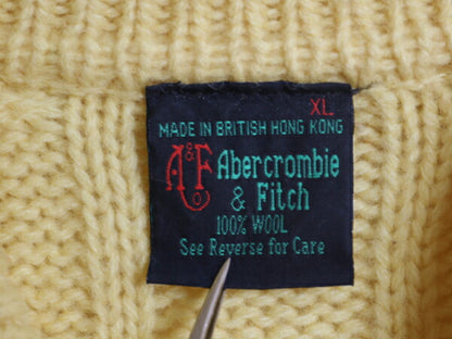 70s 80s ★ Abercrombie&Fitch ウール ニット セーター メンズ XL 古着 ヴィンテージ 黒タグ ケーブル 襟付き ポロシャツ フィッシャーマン