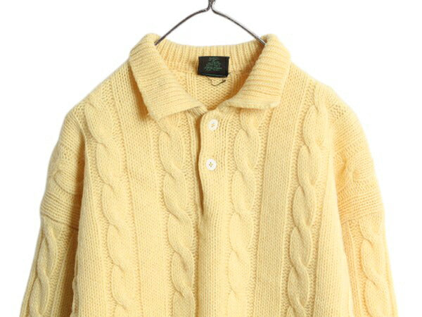 70s 80s ★ Abercrombie&Fitch ウール ニット セーター メンズ XL 古着 ヴィンテージ 黒タグ ケーブル 襟付き ポロシャツ フィッシャーマン