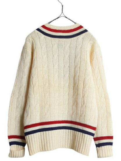 60s イギリス製 ★ Abercrombie&Fitch × JAEGER チルデン ニット セーター メンズ M / ヴィンテージ ウール Vネック ケーブル ナチュラル