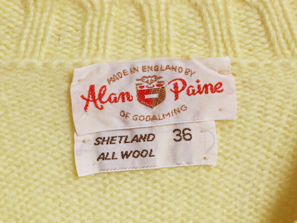 60s 70s イギリス製 ★ アランペイン シェットランド ウール ニット セーター メンズ S 程/ 古着 ヴィンテージ サドルショルダー 無地 黄