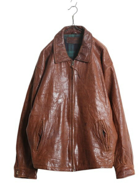 90s ★ ブルックスブラザーズ 本革 ラム レザー スイングトップ ジャケット メンズ M 古着 革ジャン フルジップ チェック ライナー付き 茶