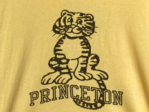 70s USA製 ★ プリンストン カレッジ 染込み プリント Tシャツ メンズ S 古着 ヴィンテージ マスコット キャラクター アニマル タイガー 黄