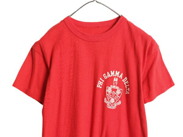 デッドストック 60s 70s ★ フラタニティ フロッキー プリント 半袖 Tシャツ メンズ L / 新品 ヴィンテージ カレッジ シングルステッチ 赤