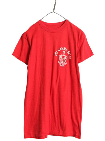 デッドストック 60s 70s ★ フラタニティ フロッキー プリント 半袖 Tシャツ メンズ L / 新品 ヴィンテージ カレッジ シングルステッチ 赤