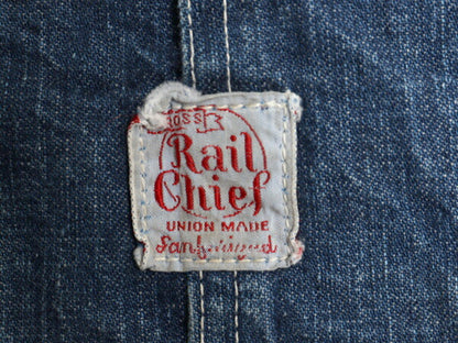 50s USA製 ★ Rail Chief インディゴ デニム オーバーオール 実寸 W44 / 古着 ヴィンテージ ワーク ツナギ ペインター ストレート ジーンズ
