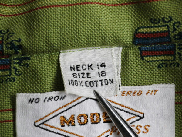 デッドストック 60's MODEL PRESS モデルプレス エンブレム 総柄 半袖 ボタンダウン シャツ (S程)