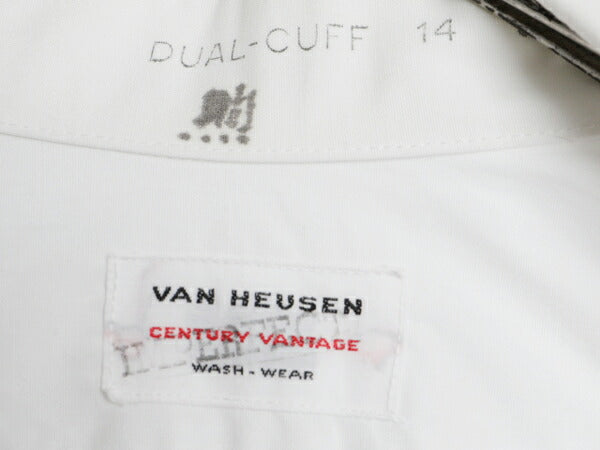60s ★ ヴァンヒューセン マチ付き コットン 長袖 シャツ 14 メンズ S 程/ 60年代 ビンテージ VAN HEUSEN ポケット付き 無地 ドレスシャツ
