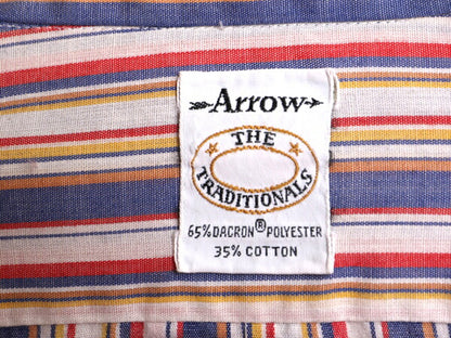 70s USA製 ★ ARROW ストライプ 長袖 シャツ メンズ M / 古着 70年代 ヴィンテージ アロー ポケット付き 薄手 マルチカラー ユニオンメイド