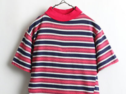 70's MORTYN TOGS INC マルチ ボーダー 柄 半袖 コットン Tシャツ (L)