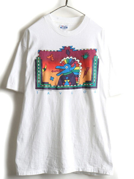 90s TAVLOS アート プリント 半袖 Tシャツ (XL)