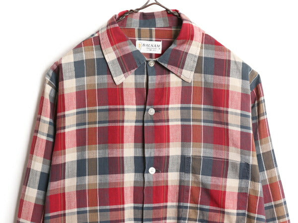 60s ★ BALSAM チェック 長袖 シャツ メンズ M 古着 60年代 ヴィンテージ 長袖シャツ ボックスシルエット ポケット付き 薄手 マルチカラー