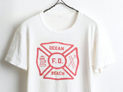 50's Fire Department 両面 染み込み プリント 半袖 Tシャツ (S程)