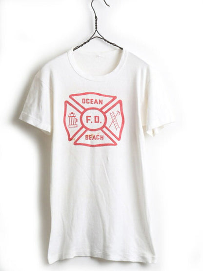 50's Fire Department 両面 染み込み プリント 半袖 Tシャツ (S程)