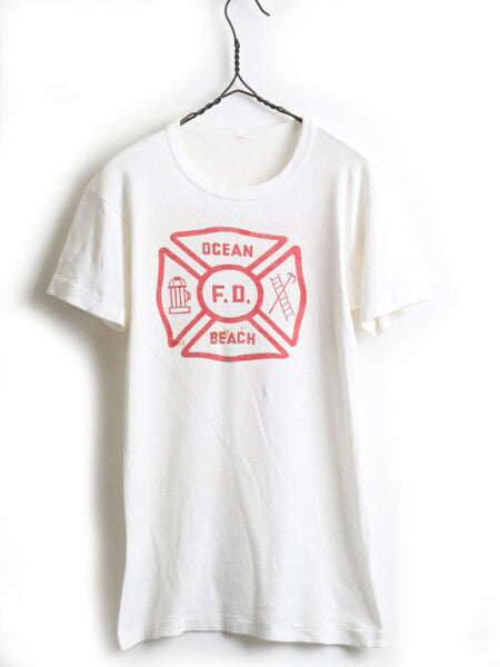 50's Fire Department 両面 染み込み プリント 半袖 Tシャツ (S程)