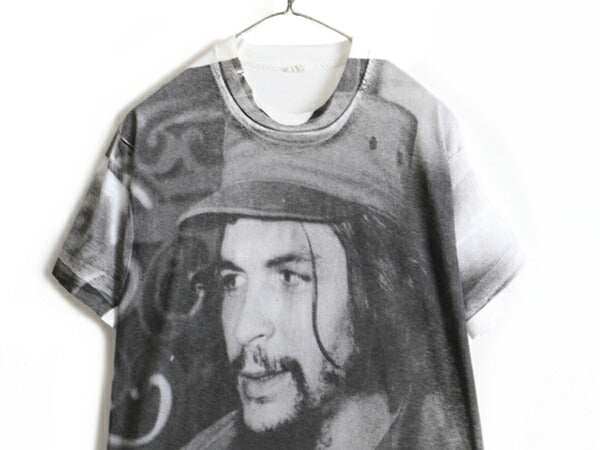 80s ビンテージ ★ チェ ゲバラ 両面 大判 プリント 半袖 Tシャツ ( メンズ XL ) 古着 チェゲバラ シングルステッチ アート フォト 偉人 白