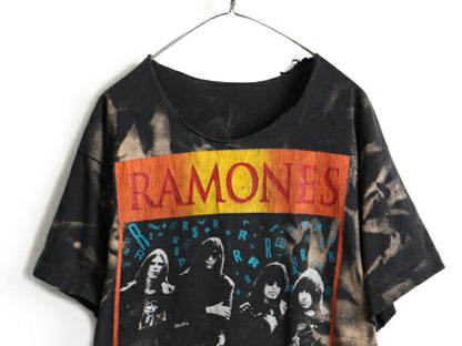 90s カットオフ ★ RAMONES 両面 プリント 半袖 Tシャツ ( メンズ XL 程) 古着 90年代 ラモーンズ バンド ロック パンク タイダイ オールド