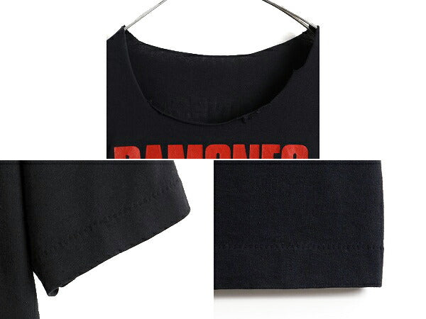 80s ビンテージ カットオフ ★ RAMONES 両面 プリント 半袖 Tシャツ ( メンズ M 程) 古着 80年代 ラモーンズ バンド ロック パンク 黒 黒T