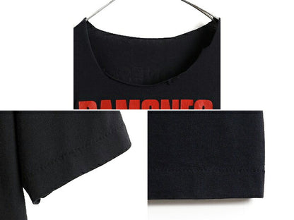 80s ビンテージ カットオフ ★ RAMONES 両面 プリント 半袖 Tシャツ ( メンズ M 程) 古着 80年代 ラモーンズ バンド ロック パンク 黒 黒T