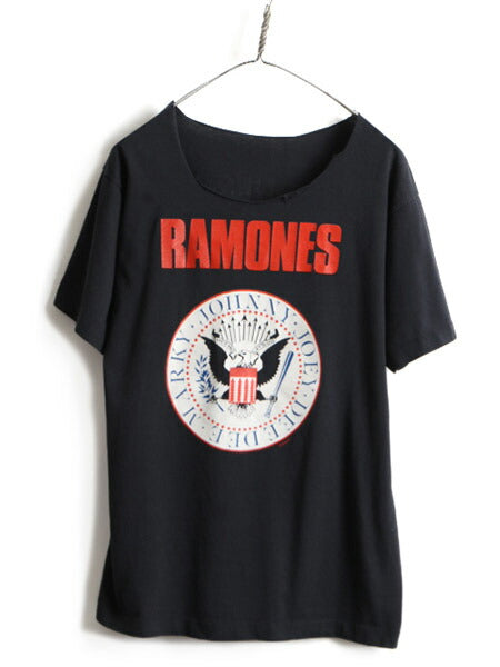 80s ビンテージ カットオフ ★ RAMONES 両面 プリント 半袖 Tシャツ ( メンズ M 程) 古着 80年代 ラモーンズ バンド ロック パンク 黒 黒T