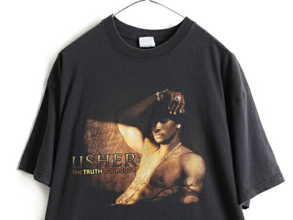 00s 大きいサイズ XL ★ USHER 2004 ツアー 両面 プリント 半袖 Tシャツ ( メンズ ) 古着 アッシャー オールド R&B ヒップホップ ラップ