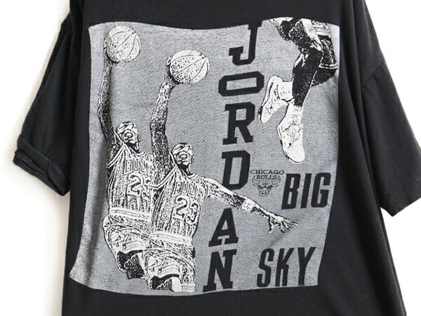 パキ綿 80s ビンテージ ★ NBA シカゴ ブルズ マイケル ジョーダン プリント 半袖 Tシャツ ( メンズ L 程) 古着 バスケ MICHAEL JORDAN 黒