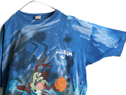 90s ★ SPACE JAM タイダイ タズマニアンデビル プリント 半袖 Tシャツ ( メンズ XL ) 古着 ルーニー テューンズ 映画 ムービー キャラ 青