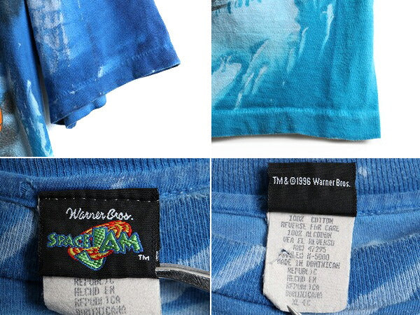 90s ★ SPACE JAM タイダイ タズマニアンデビル プリント 半袖 Tシャツ ( メンズ XL ) 古着 ルーニー テューンズ 映画 ムービー キャラ 青