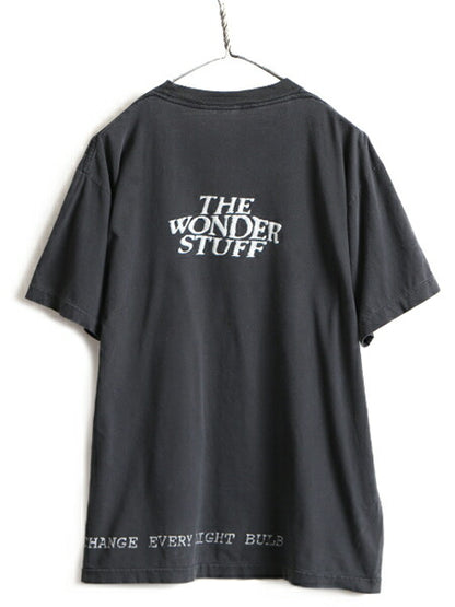90s オールド ★ ワンダースタッフ 両面 プリント 半袖 Tシャツ ( メンズ L 程) 古着 THE WONDER STUFF 90年代 バンドT バンT ロックT 黒