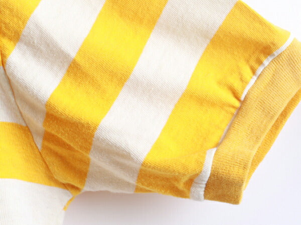 70s ★ コットン 2色 ボーダー 柄 半袖 モックネック Tシャツ ( メンズ 男性 M ) 70年代 ビンテージ 古着 黄 × 白 USED