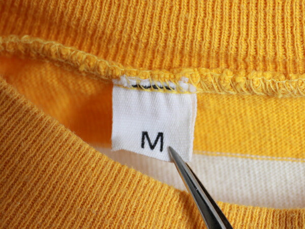 70s ★ コットン 2色 ボーダー 柄 半袖 モックネック Tシャツ ( メンズ 男性 M ) 70年代 ビンテージ 古着 黄 × 白 USED