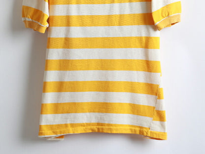 70s ★ コットン 2色 ボーダー 柄 半袖 モックネック Tシャツ ( メンズ 男性 M ) 70年代 ビンテージ 古着 黄 × 白 USED