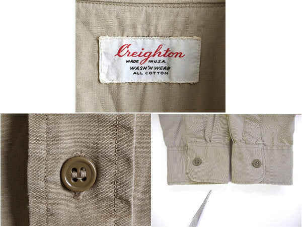 50s 60s USA製 ★ クレイトン マチ付き コットン チノ 長袖 ワーク シャツ メンズ M 程 / 古着 50年代 60年代 CREIGHTON ビンテージ カーキ