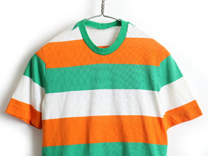70's 80's Unknown ワイド ボーダー 半袖 Tシャツ (XS程)