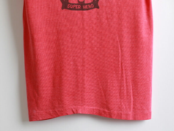80s ★ Cowman カウマン 染み込み プリント 半袖 Tシャツ ( メンズ 男性 S程 ) 80年代 ビンテージ 古着 USED キャラT フェード 丸首 赤