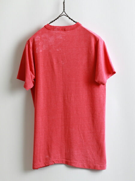 80s ★ Cowman カウマン 染み込み プリント 半袖 Tシャツ ( メンズ 男性 S程 ) 80年代 ビンテージ 古着 USED キャラT フェード 丸首 赤